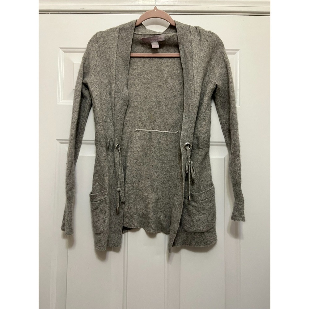 Sophia Milano 100% 2-ply Cashmere Cardigan Size Medium Gray Tie Waist Sweater
